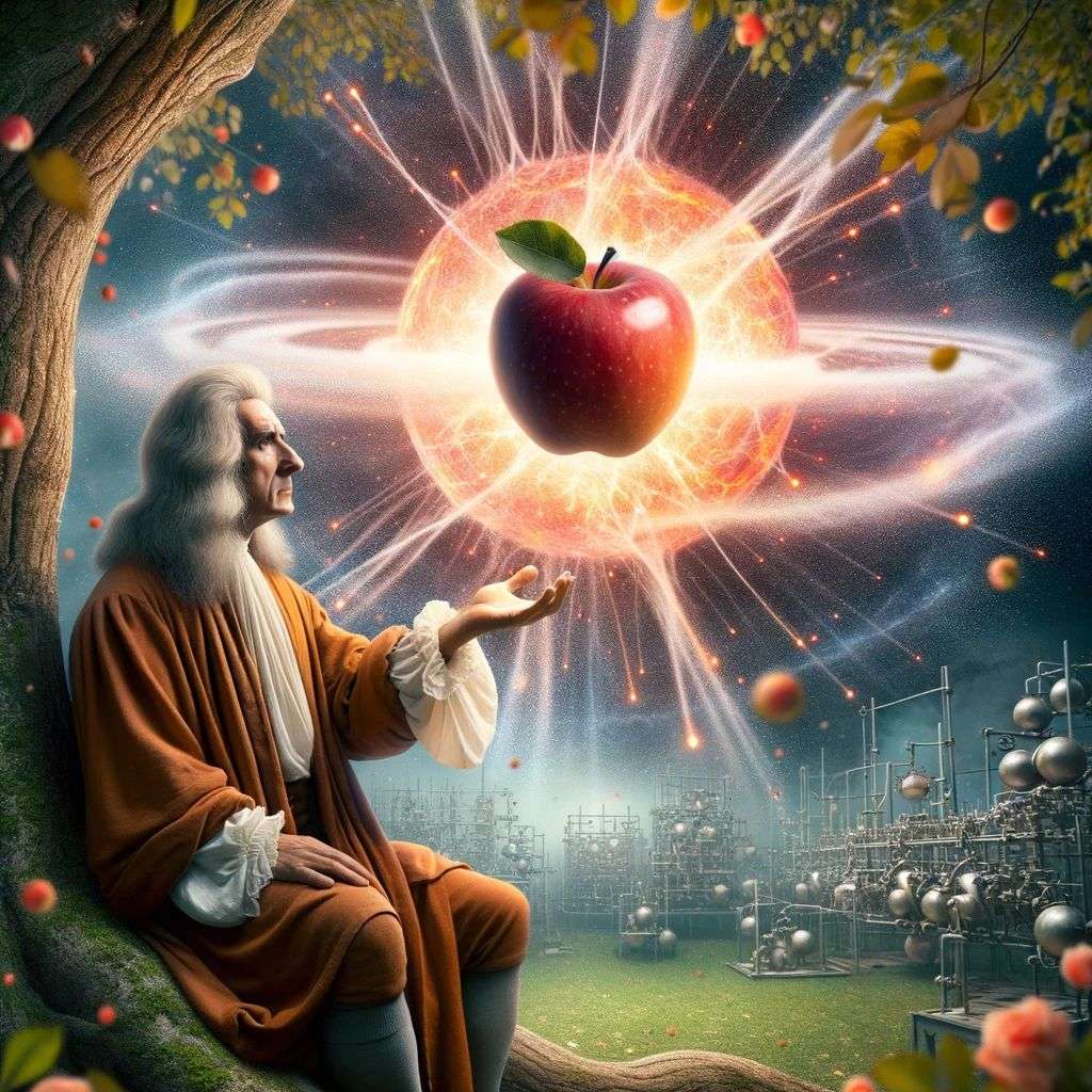 the discovery of gravity, particle explosion, digital art